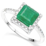 .925 STERLING SILVER 2.30 CTW ENHANCED GENUINE EMERALD & DIAMOND COCKTAIL RING