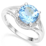 .925 STERLING SILVER 2.37 CTW BABY SWISS BLUE TOPAZ & DIAMOND COCKTAIL RING