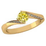 Certified 1.09 Ctw Treated Fancy Yellow Diamond And White Diamond 14K Yellow Gold Halo Ring (SI2/I1)
