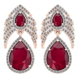 Certified 7.38 Ctw Ruby And Diamond Pear Shape Hangling Stud Earring 14K Rose Gold (VS/SI1)