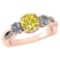 Certified 1.86 Ctw Treated Fancy Yellow Diamond SI2/I1 And White Diamond 3 Stone Ring 14k Rose Gold