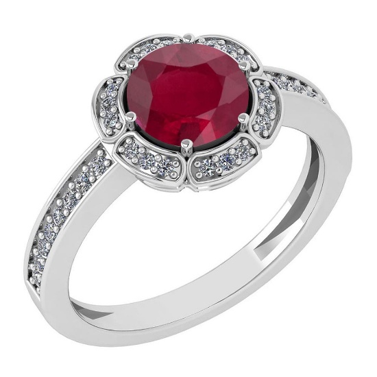 Certified 1.47 Ctw Ruby And Diamond VS/SI1 Engagement Halo Ring 14K White Gold Made In USA