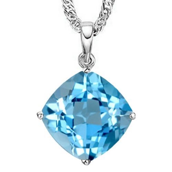 1.3 CTW SKY BLUE TOPAZ 10K SOLID WHITE GOLD CUSHION SHAPE PENDANT