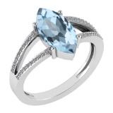 Certified 2.20 Ctw Blue Topaz And Diamond VS/SI1 Ring 14k White Gold Made In USA