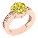 Certified 1.25 Ctw Treated Fancy Yellow Diamond SI1/SI2 Solitaire Ring with Filigree Style 14K Rose