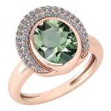 Certified 2.82 Ctw Green Amethyst And Diamond VS/SI1 Halo Ring 14k Rose Gold Made In USA