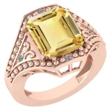 Certified 6.04 Ctw Citrine And Diamond VS/SI1 Ring 14K Rose Gold Made In USA