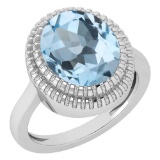 Certified 5.05 Ctw Blue Topaz 14K White Gold Solitaire Ring Made In USA