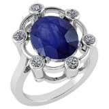 Certified 5.83 Ctw Blue Sapphire And Diamond VS/SI1 Halo Ring 14K White Gold Made In USA