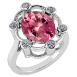 Certified 5.83 Ctw Pink Tourmaline And Diamond VS/SI1 Halo Ring 14K White Gold Made In USA