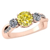 Certified 1.86 Ctw Treated Fancy Yellow Diamond SI2/I1 And White Diamond 3 Stone Ring 14k Rose Gold