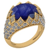 Certified 7.81 Ctw Blue Sapphire And Diamond VS/SI1 Unique Engagement Ring 14K Yellow Gold Made In U