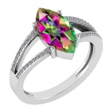 Certified 2.20 Ctw Mystic Topaz And Diamond VS/SI1 Ring 14k White Gold Made In USA