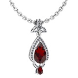 Certified 3.62 Ctw Garnet And Diamond VS/SI1 Necklace 14K White Gold Made In USA