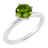 Certified 1.25 Ctw Peridot 14K White Gold Solitaire Ring Made In USA