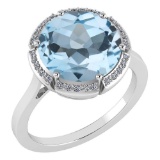 Certified 2.42 Ctw Blue Topaz And Diamond VS/SI1 Halo Ring 14K White Gold Made In USA