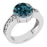 Certified 1.25 Ctw Treated Fancy Blue Diamond SI1/SI2 Solitaire Ring with Filigree Style 14K White G