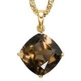 0.9 CTW SMOKEY 10K SOLID YELLOW GOLD CUSHION SHAPE PENDANT