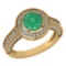 Certified 1.71 Ctw Emerald And Diamond 14K Yellow Gold Halo Ring