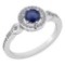Certified 0.65 Ctw Blue Sapphire And Diamond Platinum Gold Halo Ring