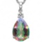 0.58 CTW RAINBOW MYSTIC 10K SOLID WHITE GOLD PEAR SHAPE PENDANT WITH ANCENT DIAMONDS