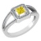 Certified 0.61 Ctw Fancy Yellow Diamond 18k White Halo Gold Ring