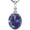 1.23 CTW CREATED TANZANITE 10K SOLID WHITE GOLD OVAL SHAPE PENDANT WITH ANCENT DIAMONDS