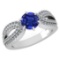 Certified 1.71 Ctw Blue Sapphire And Diamond Wedding/Engagement 14K White Gold Halo Ring