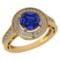 Certified 1.71 Ctw Blue Sapphire And Diamond 14K Yellow Gold Halo Ring