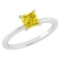 Certified 0.75 Ctw Princess Cut Fancy Yellow Diamond 18k White Gold Ring