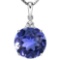 1.3 CTW CREATED TANZANITE 10K SOLID WHITE GOLD ROUND SHAPE PENDANT WITH ANCENT DIAMONDS