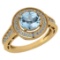 Certified 1.71 Ctw Aquamarine And Diamond 14K Yellow Gold Halo Ring