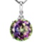 0.68 CTW RAINBOW MYSTIC 10K SOLID WHITE GOLD ROUND SHAPE PENDANT WITH ANCENT DIAMONDS