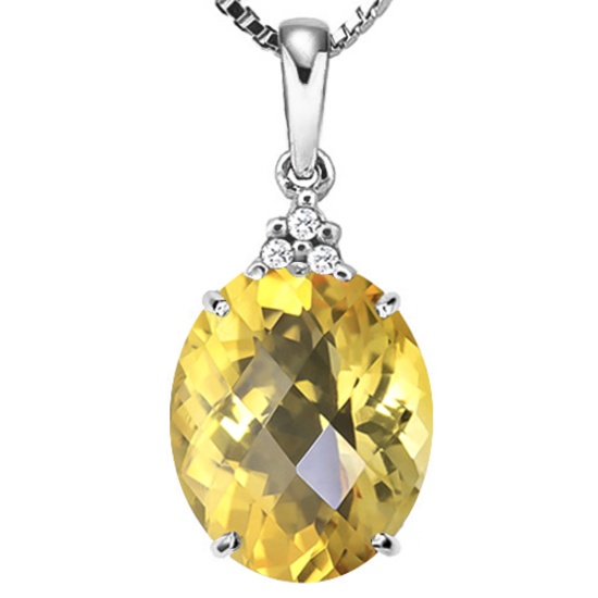 0.61 CTW CITRINE 10K SOLID WHITE GOLD OVAL SHAPE PENDANT WITH ANCENT DIAMONDS