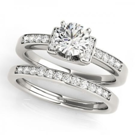 CERTIFIED 18KT WHITE GOLD 1.12 CTW G-H/VS-SI1 DIAMOND BRIDAL SET