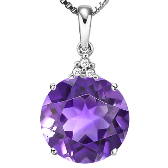 0.67 CTW AMETHYST 10K SOLID WHITE GOLD ROUND SHAPE PENDANT WITH ANCENT DIAMONDS