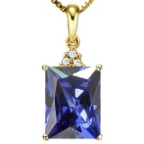 1.46 CTW CREATED TANZANITE 10K SOLID YELLOW GOLD OCTWAGON SHAPE PENDANT WITH ANCENT DIAMONDS