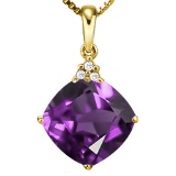 0.65 CTW AMETHYST 10K SOLID YELLOW GOLD CUSHION SHAPE PENDANT WITH ANCENT DIAMONDS