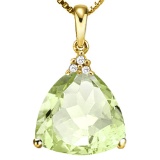 0.57 CTW GREEN AMETHYST 10K SOLID YELLOW GOLD TRILLION SHAPE PENDANT WITH ANCENT DIAMONDS