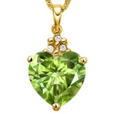 0.53 CTW PERIDOT 10K SOLID YELLOW GOLD HEART SHAPE PENDANT WITH ANCENT DIAMONDS
