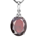 1.15 CTW GARNET 10K SOLID WHITE GOLD OVAL SHAPE PENDANT WITH ANCENT DIAMONDS