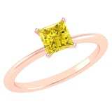 Certified 0.75 Ctw Princess Cut Fancy Yellow Diamond 18k Rose Gold Ring