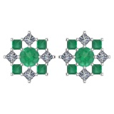 Certified 1.46 Ctw Emerald And Diamond 18k White Gold Halo Stud Earring