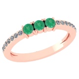 Certified 0.23 Ctw Emerlad And Diamond 18k Rose Gold Halo Ring