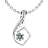 Certified 0.58 Ctw Green Amethyst And Diamond 14k White Gold Halo Pendant