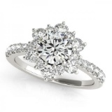 CERTIFIED 18KT WHITE GOLD 1.42 CTW G-H/VS-SI1 DIAMOND HALO ENGAGEMENT RING