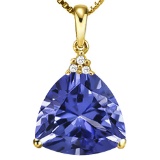 1.28 CTW CREATED TANZANITE 10K SOLID YELLOW GOLD TRILLION SHAPE PENDANT WITH ANCENT DIAMONDS