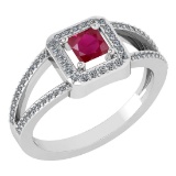 Certified 0.61 Ctw Ruby And Diamond 18k White Gold Halo Ring