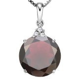 1.33 CTW GARNET 10K SOLID WHITE GOLD ROUND SHAPE PENDANT WITH ANCENT DIAMONDS