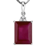 1.5 CTW RUBY 10K SOLID WHITE GOLD OCTWAGON SHAPE PENDANT WITH ANCENT DIAMONDS
